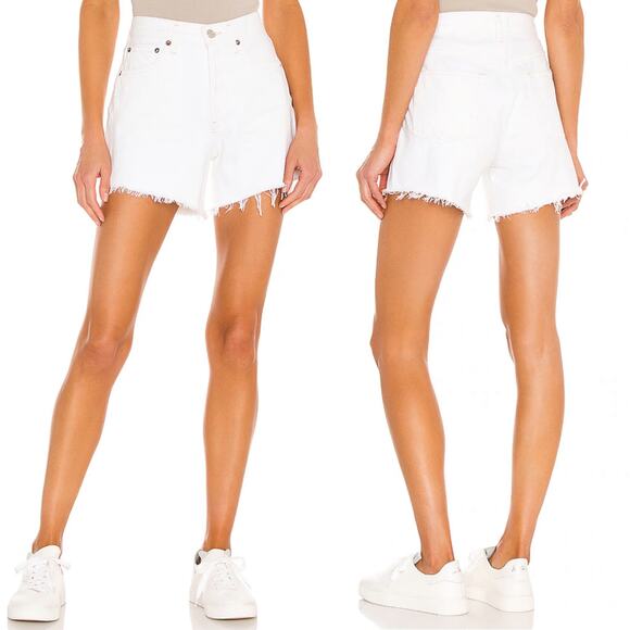 AGOLDE NWT Parker Long Denim Shorts Women’s Size 23 Panna Cotta Raw Hem - Picture 1 of 7